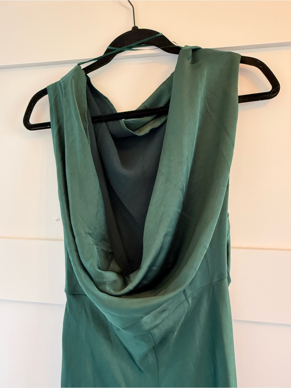 Emerald Green Satin Cap Sleeve Cowl Back Dress for Women - Picture 6 of 7